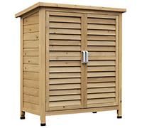 Outsunny Wooden Garden Two-Door Storage Shed | Solid Fir Wood Cabinet for Garage & Outdoors