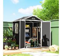 OUTSUNNY Garden Shed 6'x4.5' Plastic Tool Storage House Lockable Double Doors in Black Outsunny Black