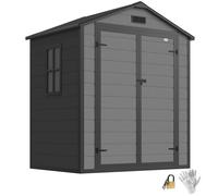 Outsunny Garden Shed 6'x4.5' Plastic Tool Storage House w/ Lockable Double Doors - Dark Grey