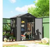 Outsunny Garden Shed 6'x4.5' Plastic Tool Storage House w/ Lockable Double Doors - 183 x 134 x 210 cm - Dark Grey - Aluminium Alloy, PP