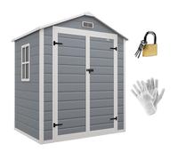 Outsunny Garden Shed 6'x4.5' Plastic Tool Storage House w/ Lockable Double Doors