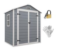 Outsunny Garden Shed 6'x4.5' Plastic Tool Storage House w/ Lockable Double Doors, Grey