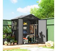 Outsunny Garden Shed 6'x4.5' Plastic Tool Storage House Lockable Double Doors In Dark Grey Dark Grey
