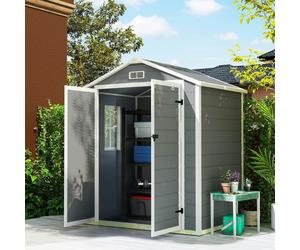 Outsunny Garden Shed 6'x4.5' Plastic Tool Storage House w/ Lockable Double Doors
