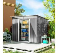 Outsunny Garden Metal Storage Shed House Hut Gardening Tool Storage w/ Tilted Roof and Ventilation 8.5 x 6ft, Grey, Grey