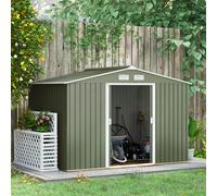 Outsunny 9 x 6ft Metal Garden Shed, Outdoor Storage Tool House with Ventilation Slots, Foundation Kit and Lockable Double Doors, Light Green