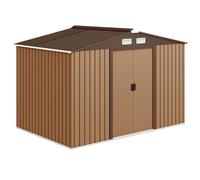 Outsunny 9 x 6FT Galvanised Garden Storage Shed w/Sliding Door, Light Brown