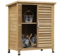 Outsunny Garden Shed Wooden Garden Storage Shed 2 Door Unit Solid Fir Wood Garage Tool Organisation Cabinet, 87L x 46.5W x 96.5Hcm, Natural Wood