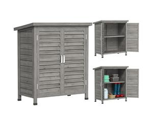 Outsunny Garden Shed Wooden Garden Storage Shed 2 Door Unit Solid Fir Wood Garage Tool Organisation Cabinet, 87L x 46.5W x 96.5Hcm, Grey