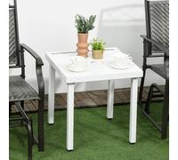 Outsunny Garden Side Table Coffee Table With Umbrella Hole For Patio Balcony In White