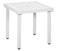 Outsunny Garden Side Table End Table Patio Coffee Table with Umbrella Hole, Steel Frame for Balcony, White