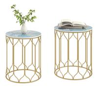 Outsunny Garden Side Table Set of 2, Nesting Tables with Ceramic Tile Top, Indoor Outdoor Small Garden Tables, Multifunctional End Tables with Metal Frame for Patio, Balcony, Porch, Multicoloured Mult