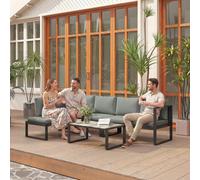 Outsunny Garden Sofa Set with 2 Loveseats, Armless Chair, Coffee Table - Steel, polyester, Texteline, PSPC plastic - Dark Grey - 4 piece set