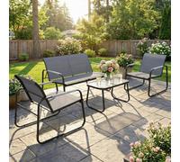 Outsunny Garden Sofa Set With Loveseat, 2 Armchairs, Tempered Glass Table
