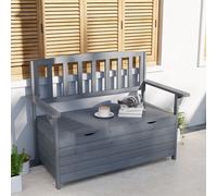 Outsunny Garden Storage Bench, 2 Seater Fir Wood Outdoor Bench, Dark Grey, Grey