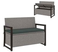 Outsunny Rattan Garden Bench with Storage, Inner Bag, 151.5L Outdoor Bench - Grey - Steel, PE Rattan - 117W x 60D x 86Hcm