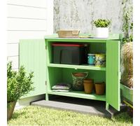 Outsunny Wood Garden Storage Cabinet with Galvanised Top Two Shelves Green | Outdoor Tool Shed, Potting Bench Table, for Garden Tools or Pool Accessories