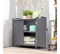 Outsunny Garden Storage Cabinet Potting Bench Table with Galvanized Top, Grey