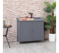 Outsunny Garden Storage Cabinet Potting Bench Table with Galvanized Top, Grey - 98cm x 48cm x 95.5cm - Grey - Fir Wood, Metal