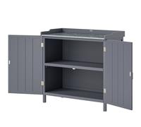Outsunny Garden Storage Cabinet Potting Bench Table With Galvanized Top In Grey Grey
