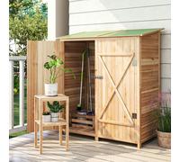Outsunny Garden Storage Shed Tool Organizer w/ Table, 140x75x157cm, Natural