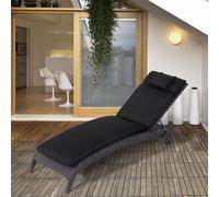 Outsunny Garden Sun Lounger Chair Cushion Reclining Relaxer Indoor Outdoor Black