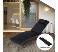 Outsunny Garden Sun Lounger Cushion Replacement Thick Sunbed Reclining Chair Relaxer Pad with Pillow - Black, Black