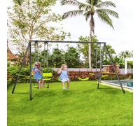 Outsunny Garden Swing Set, Kids Swing with Double Swings, Glider, Swing Seats, for Outdoor, Playground, for Ages 3-8 Years - Green Green