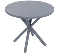 Outsunny Garden Table, 85cm Round Outdoor Dining Table with Steel Frame, Wood Effect Top, for Balcony, Deck, Dark Grey