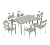 Outsunny Garden Table and Chairs for 6, 7 Pieces Garden Furniture Set with Table, 6 Stackable Chairs and Umbrella Hole Light Grey