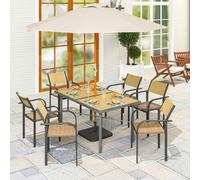 Outsunny Garden Table For 6, Outdoor Dining Table With 5Cm Umbrella Hole In Natural Natural