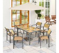 OUTSUNNY Garden Table for 6, Outdoor Dining Table with 5cm Umbrella Hole in Natural Outsunny Natural