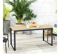 Outsunny Garden Table for 6 People with Slatted Table Top, Metal Frame, Teak - Teak - Wood plastic composite, Metal - 160L x 80W x 75H cm