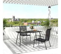Outsunny Garden Table For 6 Person With Slat Top, Steel Frame, Black Black