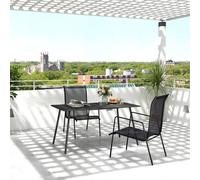 Outsunny Garden Table For 6 Person With Slat Top, Steel Frame, Black Black