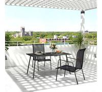 Outsunny Garden Table for 6 Person with Slat Top, Steel Frame, Black, Black