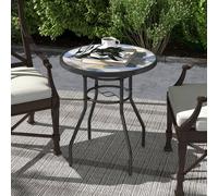 Outsunny Garden Round Coffee Table 60 cm – Tempered Printed Glass Top, Foot Pads, Multicolour