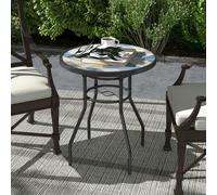 Outsunny Garden Round Coffee Table 60 cm – Tempered Printed Glass Top, Foot Pads, Multicolour