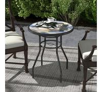 Outsunny Garden Round Coffee Table 60 cm – Tempered Printed Glass Top, Foot Pads, Multicolour