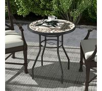 Outsunny Garden Table with Glass Printed Design for Outdoor, Multicolour - Tan - Steel, Tempered glass - 60 x 60 x 70 cm