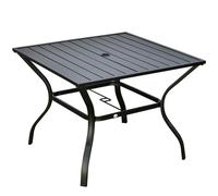 Outsunny Garden Table with Parasol Hole for Four, Slatted Metal Plate Top