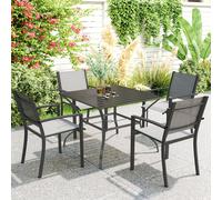 OUTSUNNY Garden Table with Parasol Hole for Four, Slatted Metal Plate Top in Dark Grey Outsunny Dark Grey