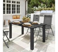 Outsunny Garden Table With Parasol Hole, Slatted Metal Tabletop, Black