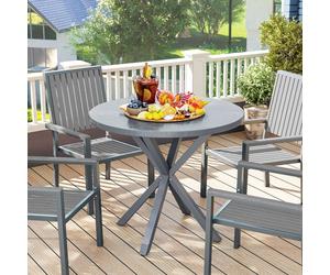 Outsunny Garden Table With Steel Frame, Wood Effect Top, For Balcony, Deck In Dark Grey Dark Grey