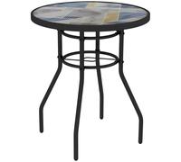 Outsunny Garden Table with Tempered Glass Top, Printed Design, Steel Frame, for Porch, Multicolour Aosom UK