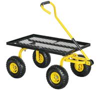 Outsunny Garden Trolley Cart, Heavy Duty Garden Cart with Metal Frame, 10" Pneumatic Wheels, Rotating Handle, 150kg Capacity, for Garden, Farm, Yellow