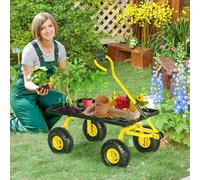 Outsunny Garden Trolley Cart with Pneumatic Wheels and Rotating Handle, Yellow, Yellow