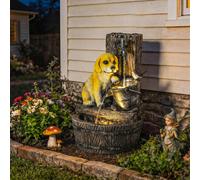 Outsunny Garden Water Feature, Freestanding Water Fountain with LED Lights - Rustic Brown, Yellow - 35 x 36 x 56 cm - 1