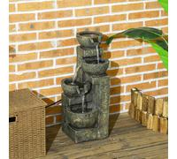 Outsunny Garden Water Feature with Adjustable Flow, 4-Tier Stone Look Bowls - Black and Yellow - Resin - 25L x 24W x 60Hcm