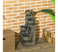 Outsunny Garden Water Feature With Adjustable Flow, 4-Tier Stone Look Bowls